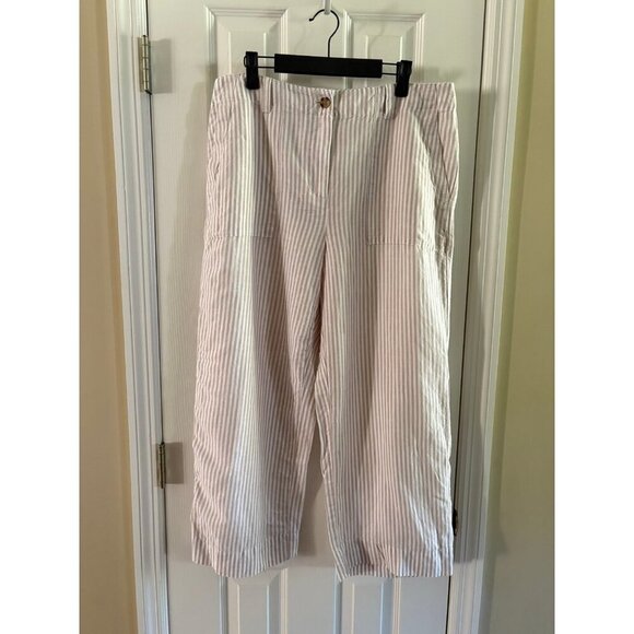 Talbots Pants - Talbots White & Tan Striped Linen Blend Bottoms